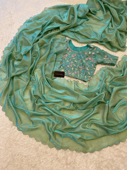 Space silk saree with handwork blouse