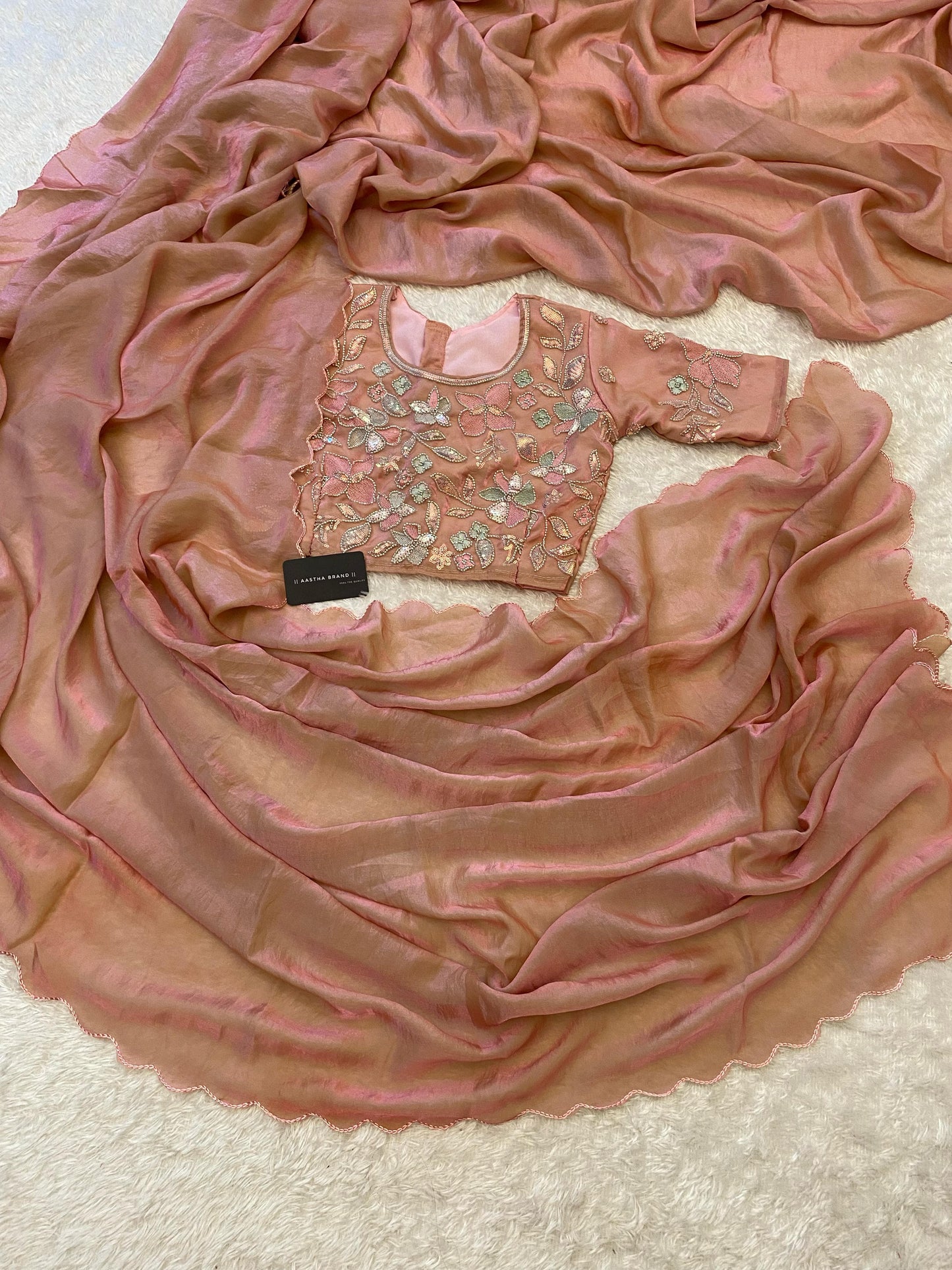 Space silk saree with handwork blouse