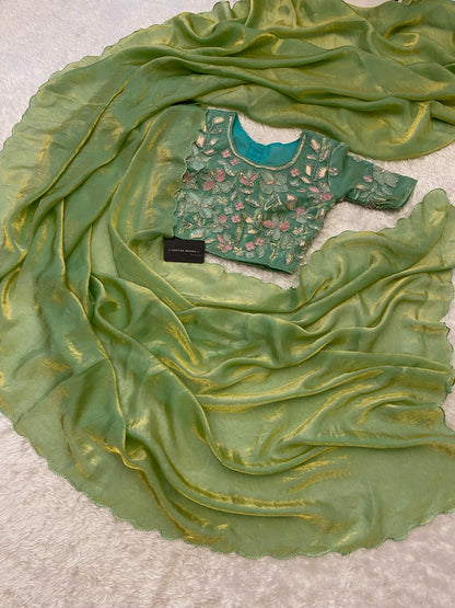 Space silk saree with handwork blouse