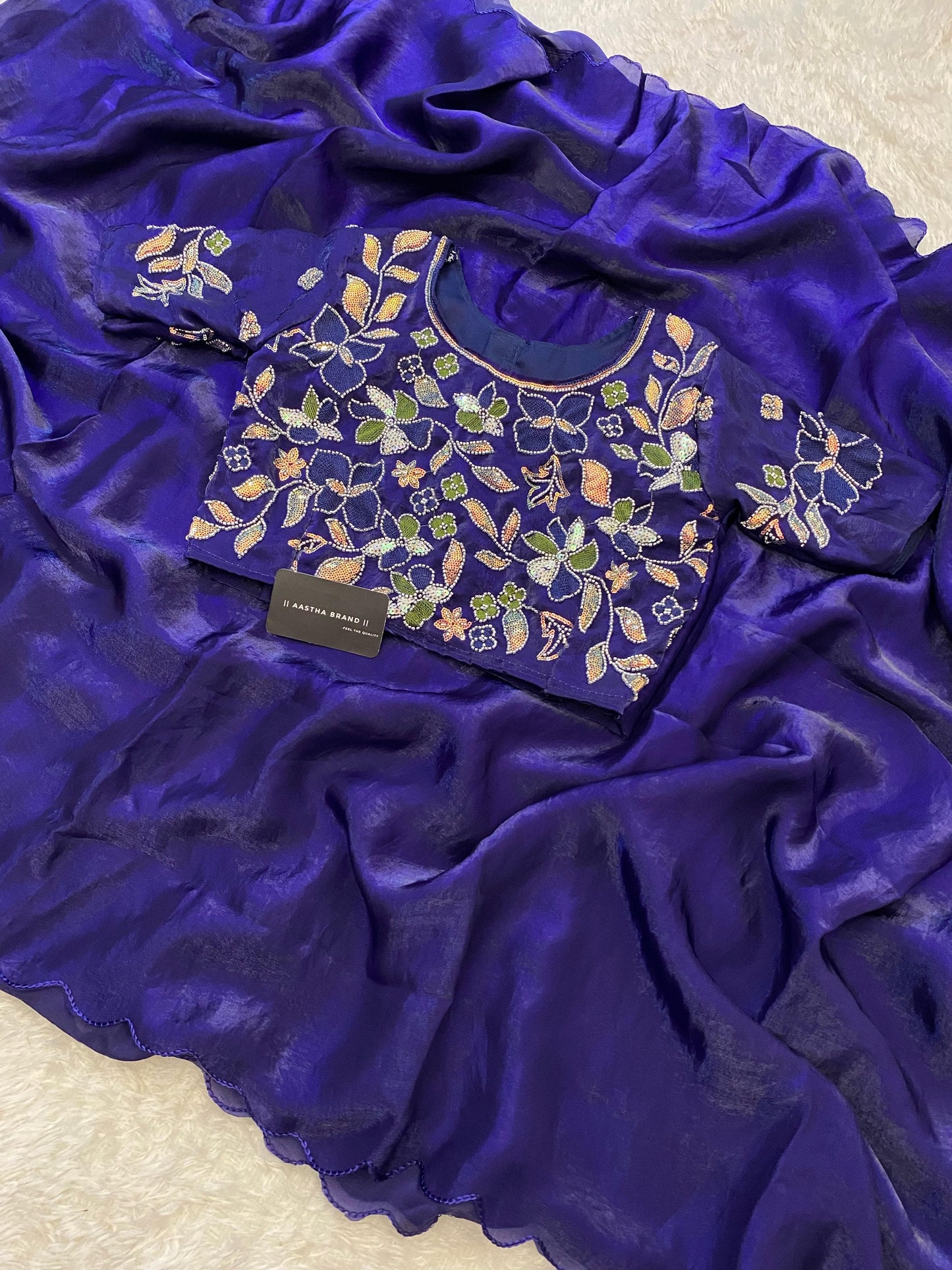Space silk saree with handwork blouse