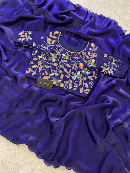 Space silk saree with handwork blouse