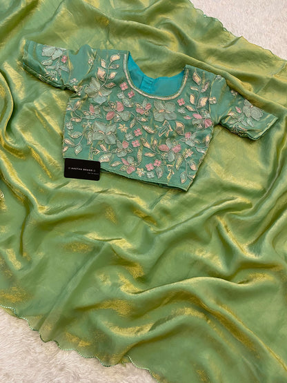 Space silk saree with handwork blouse