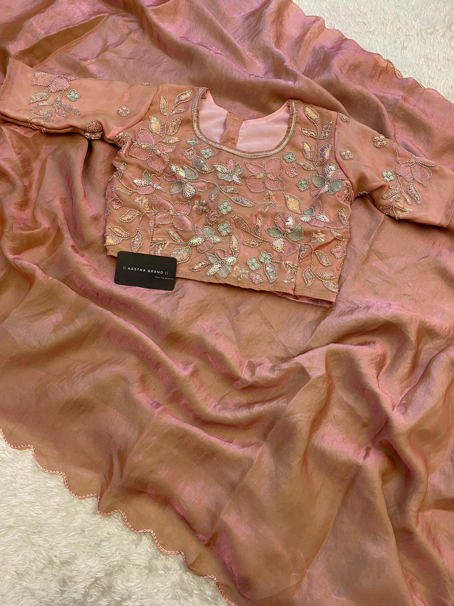 Space silk saree with handwork blouse