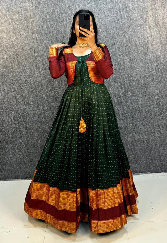 Narayapet Silk Gown With Coat