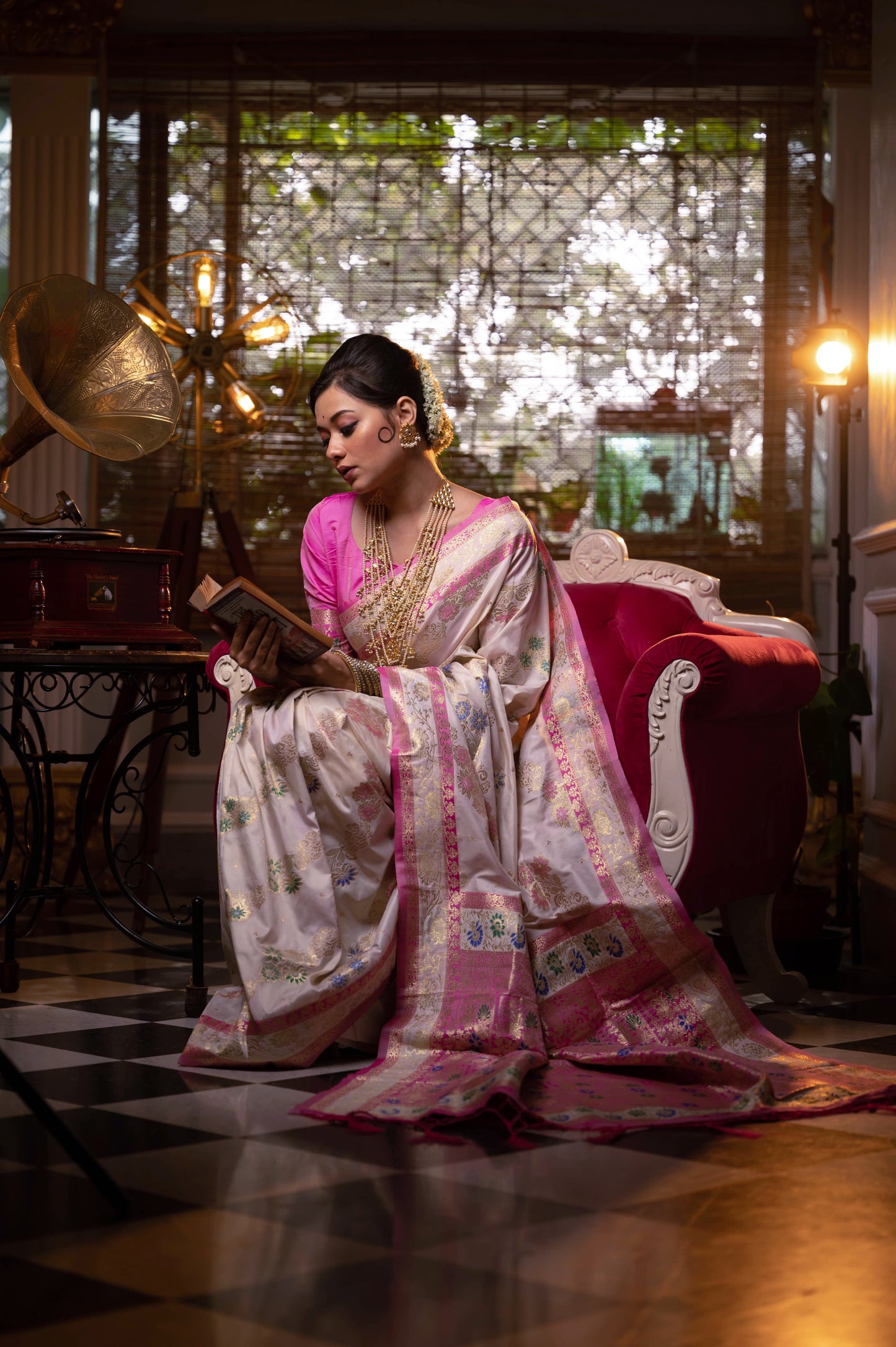 Soft Classy Banarasi Meena Weaves Saree Pink