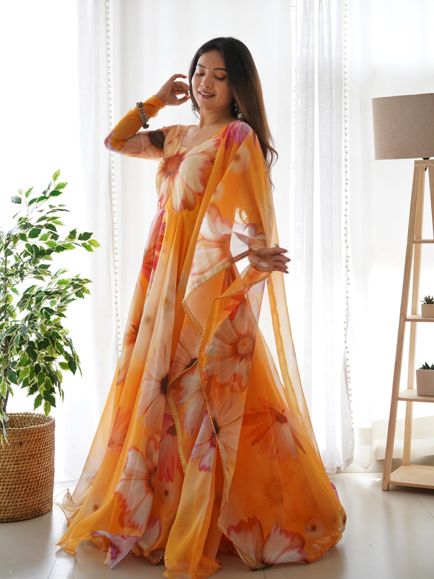 Sunflower Gown With Dupatta Gown