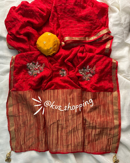 Handcrafted Jardoshi Saree With chex Classic Chinon Saree