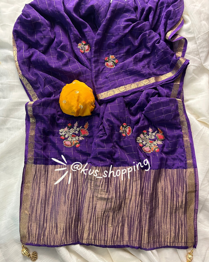 Handcrafted Jardoshi Saree With chex Classic Chinon Saree