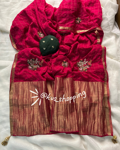 Handcrafted Jardoshi Saree With chex Classic Chinon Saree