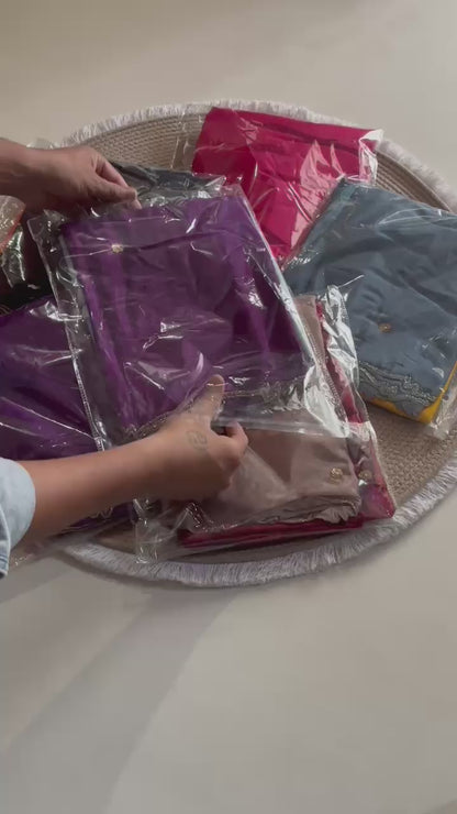 Trendy dyeing Chinon two shades with 3 layers curdana sarees