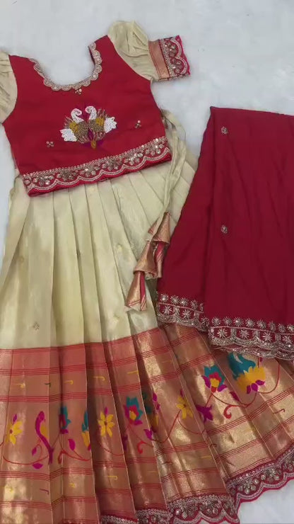Kid cute pattu style work lehenga
