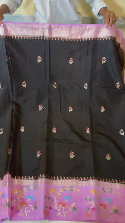 Budget Banarasi Katan Silk Saree with Contrast Alfi Border