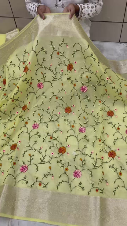 Banarasi Kora organza embroidery sarees