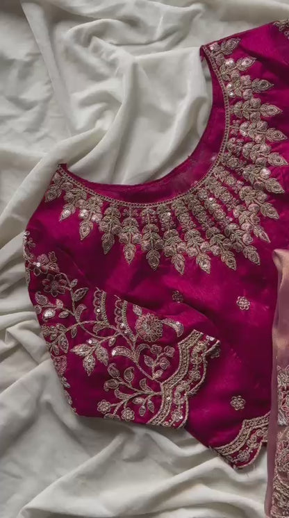 Blush Pink Premium Tissue Luxe Sequence saree with stitched blouse