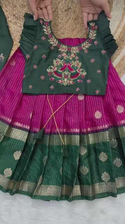 Kids Maggam Banarasi Pure Maggam work Bother kurta with dhoti  and sister combo