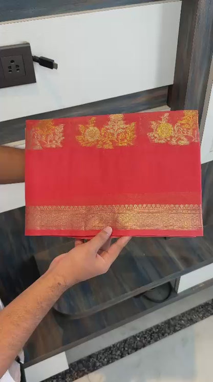 Banarasi  pure Raw mango silk fabric saree
