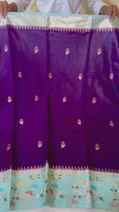 Budget Banarasi Katan Silk Saree with Contrast Alfi Border