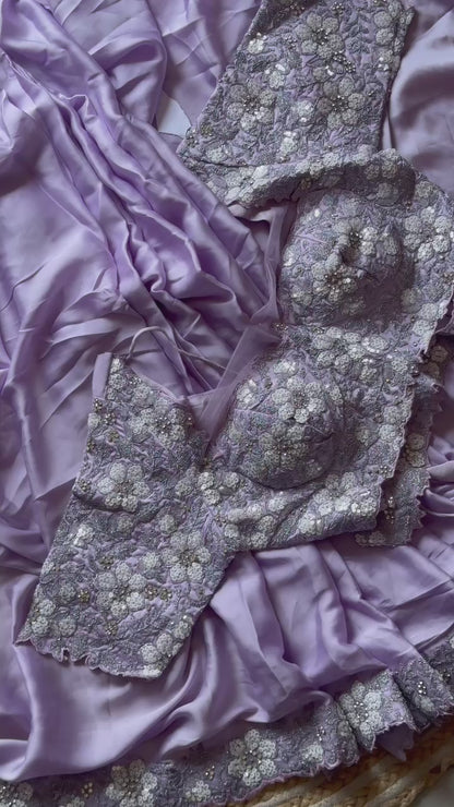 Luxe saree Lavender 1 min saree with stitched blouse