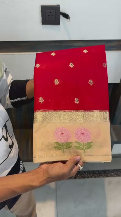 Banarasi  dyebl pure viscose silk fabric saree