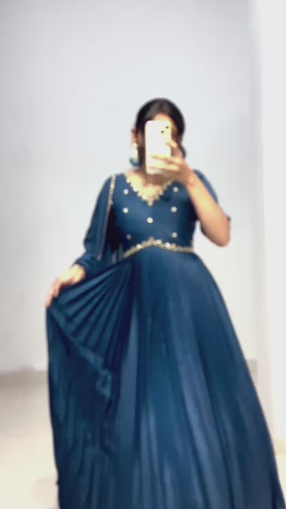 Georgette Maggam Work Gown with Dupatta ✨