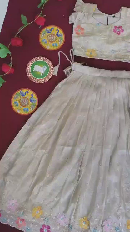 Cute ruffle skirt floral embroidered kids sets