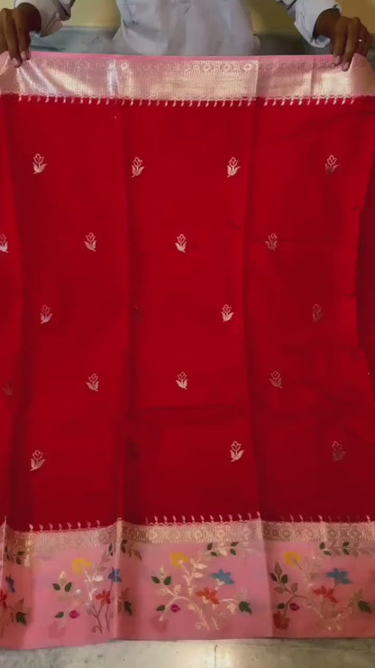 Budget Banarasi Katan Silk Saree with Contrast Alfi Border