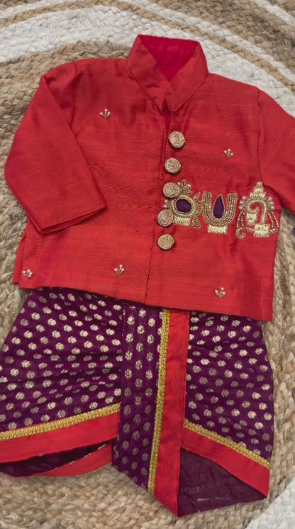 Boys Ethnic Kurta Dhoti Set in Soft Raw Silk
