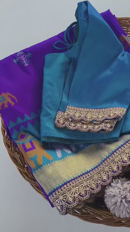 Soft weaves Patola elephant saree with stitched blosue