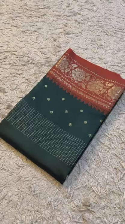 Handloom Banarasi katan soft checks booti saree