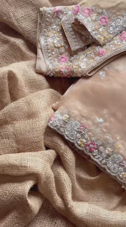 Luxe pure organza cutdana work stitched Blouse saree