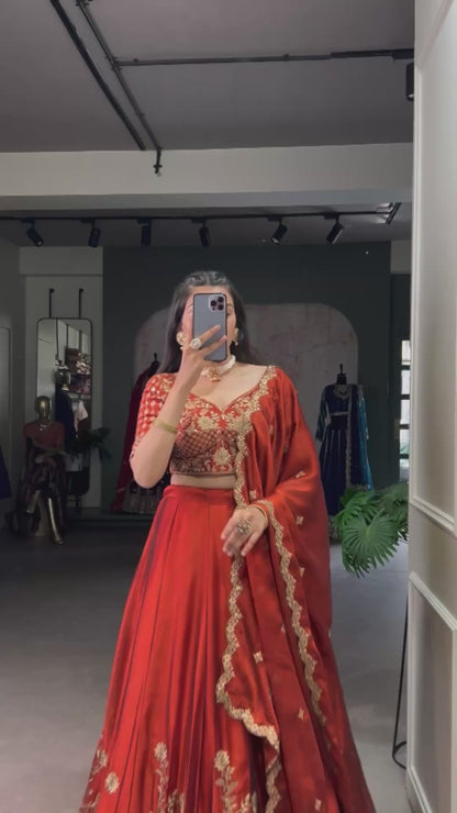Rust Rangoli grand designer Lehenga