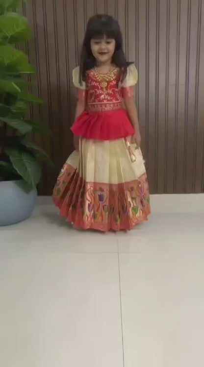 Kids cute weaving zari paithani embroidered sets