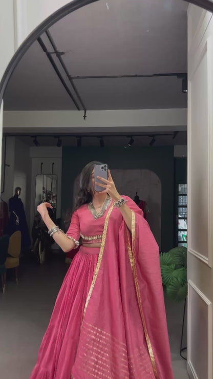 lehenga that whispers culture – pure Chanderi, pure devotion.🌸✨