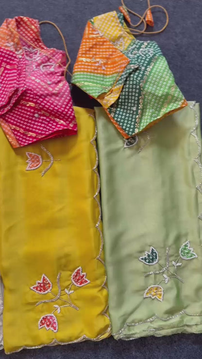 Handwork budget saree with stitched blouse