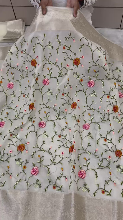 Banarasi Kora organza embroidery sarees
