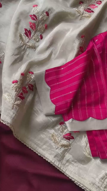 Soft glass tissue saree with stitched blouse