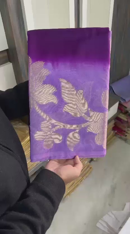 Semi pattu style paper soft Banarasi’s flower sarees