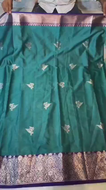 Banarasi Soft Katan Silk Saree – Contrast Pattu Border & Zari Butti