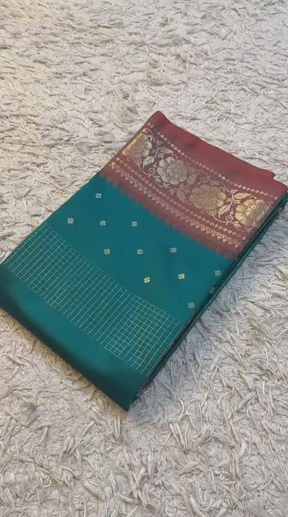 Handloom Banarasi katan soft checks booti saree