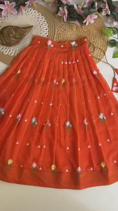 Kids Mul Chanderi embroidery cotton cut flower sets