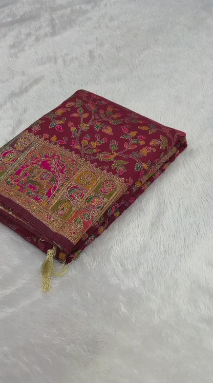 Vintage rajwadi pashmina silk saree