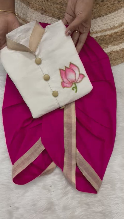 Lotus Motif Kurta Dhoti Set for Boys