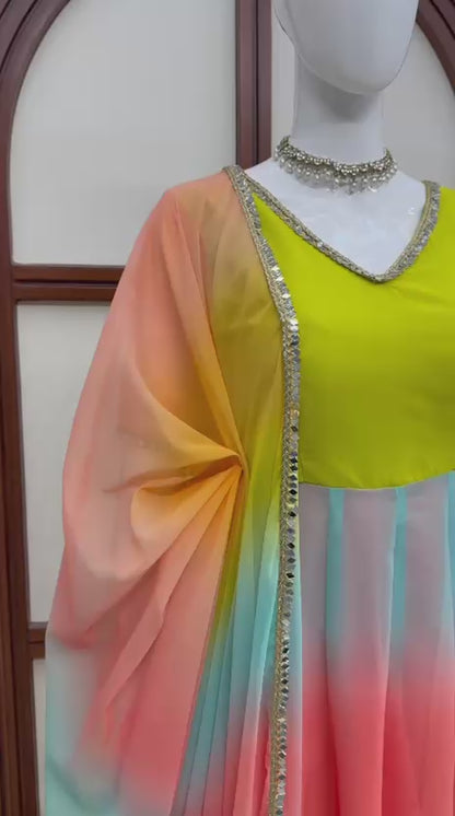 Rainbow Anarkali charm gown