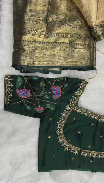 Semi Kanchipattu maggam lehenga  sets