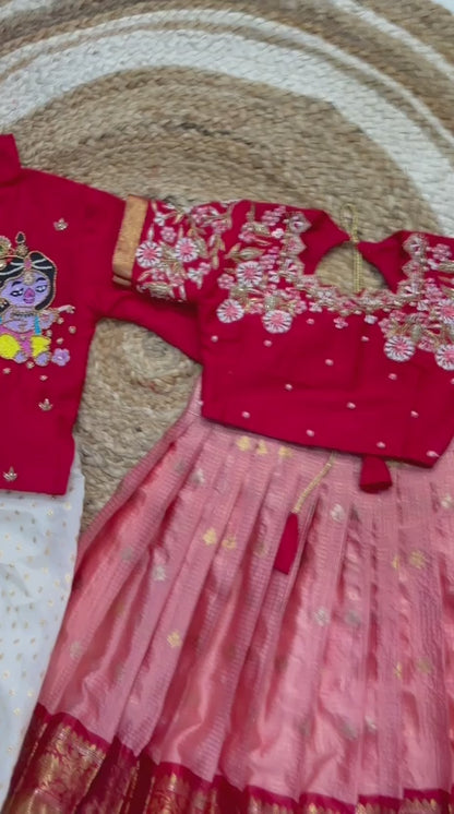 MAGGAM WORK KIDS ETHNIC WEAR BOY KURTA WITH  GIRL CUTE WEAR