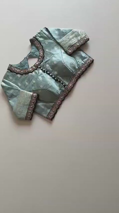 Hand Dyeing shade Satin silk saree with stitched blouse
