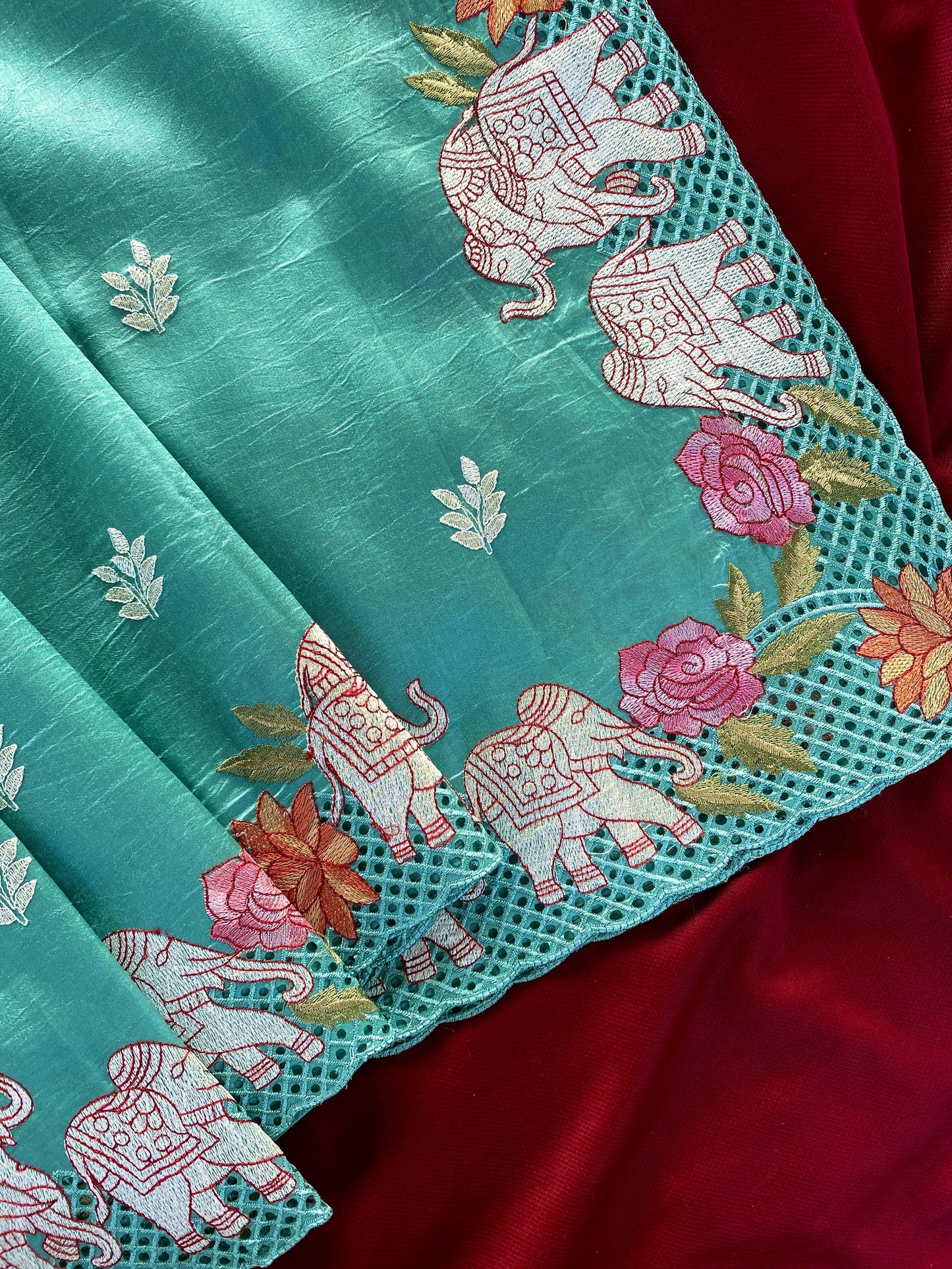 Tussar embroidered hole work premium traditional saree