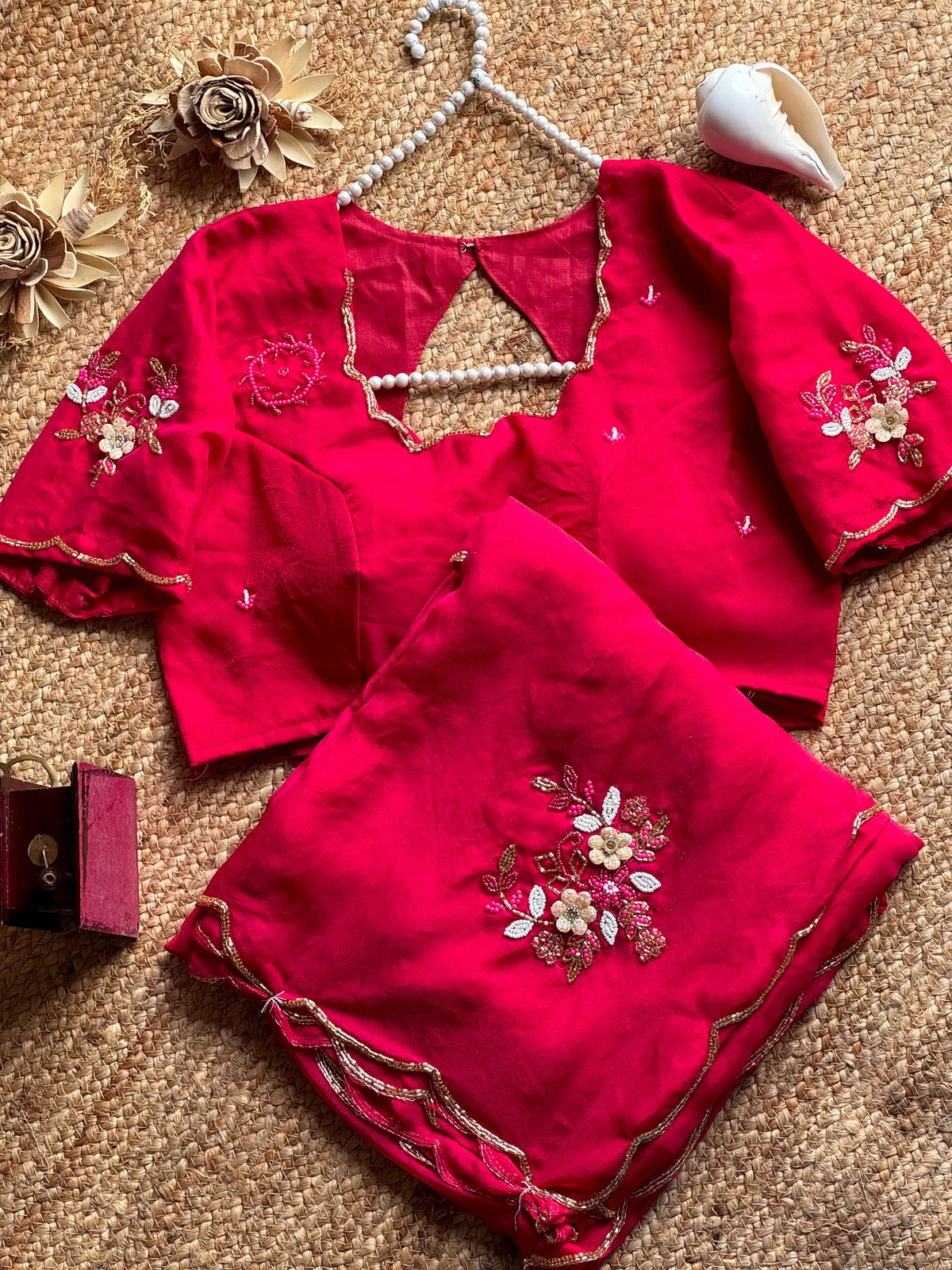 Sinderella handwork chiffon saree with stitched blouses