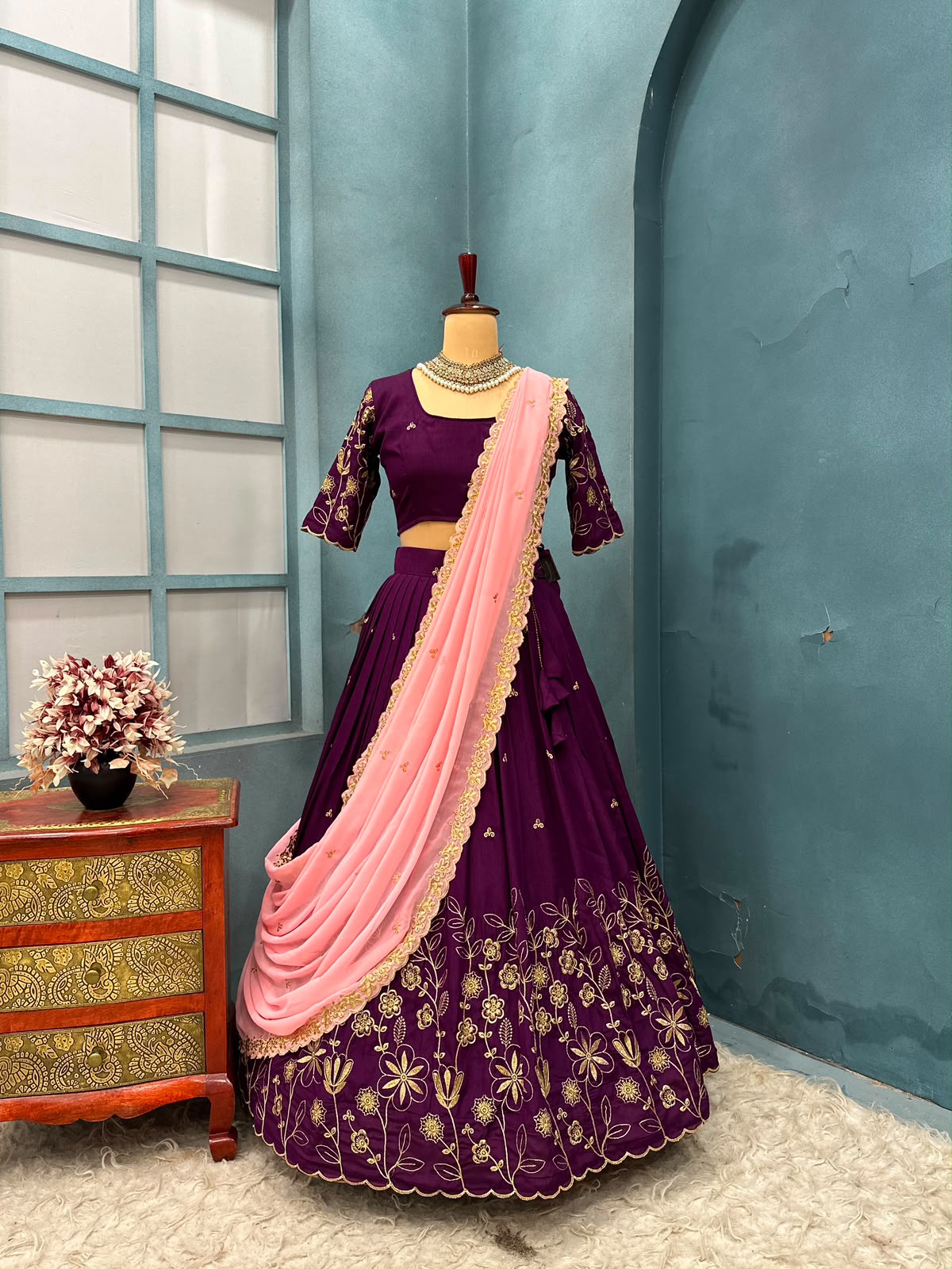 Blooming Vichitra silk designer lehenga