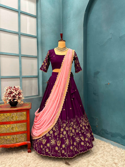Blooming Vichitra silk designer lehenga